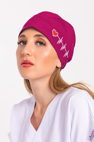 Unisex Koyu Pembe Kalp Ritim Nakışlı Doktor Hemşire Hastane Medikal Cerrahi Bonesi Pembe