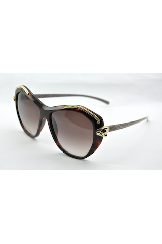 Cartier Panthere Dark Brown Cat Eye Polarize Kahverengi Kadın Güneş Gözlüğü T8201076 Kahverengi - Siyah
