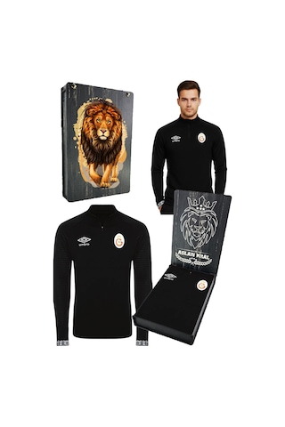 Galatasaray Lisanslı Yarım Fermuar Siyah Sweat Uv Ahşap Kutu Siyah