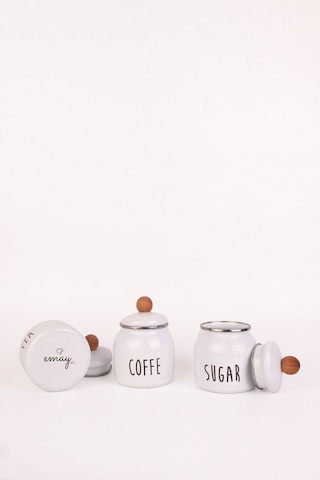 Motto Tea Coffee Sugar 3lü Emaye Baharatlık Seti Bej