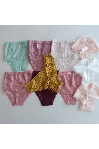 Bonbon Kadın Full Dantel 10'lu Paket Karışık Renk Brif Brezilyan Slip Külot Bb2537 Renkli