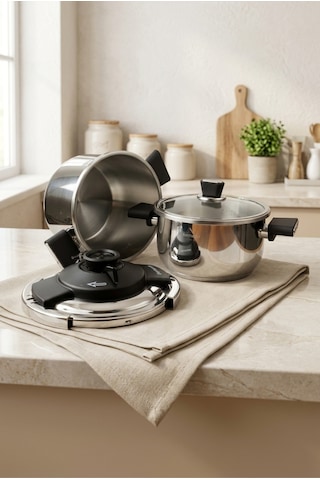 Bernardo Smart Cook 2'li 4-6l İndüksiyon Tabanlı Düdüklü Tencere Seti Siyah Inox