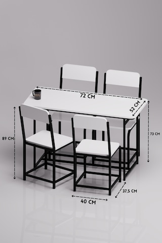 Mutfak Masa Takımı 4 Sandalyeli Yemek Masası Set Cafe Balkon Bahçe Masa Sandalye Minör 9800 Beyaz