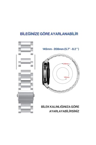 Huawei Watch Gt5 Gt4 Gt2e Gt2 Gt3 Gt3 Pro 46mm Paslanmaz Çelik Metal Kordon 22mm Gümüş
