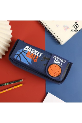 Karikatür Çift Katmanlı Basit Büyük Kapasiteli Öğrenci Kırtasiye Çantası MAvi