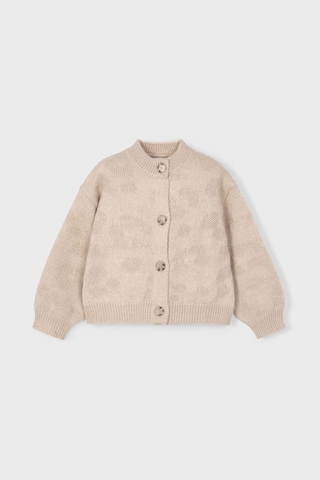 Kız Çocuk Balon Kol Jakar Desenli Triko Hırka - Bej Krem