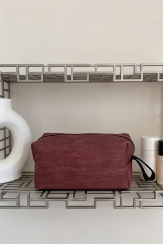 Bordo Keten Dokulu Kozmetik Çantası Çok Amaçlı Seyahat Organizer