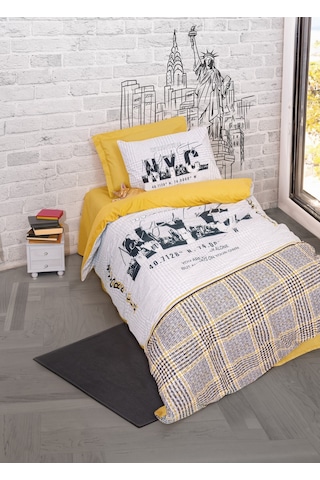 Cotton Box Genç Odası Tek Kişilik Lastikli Çarşaflı Nevresim Takımı Worldwide Hardal