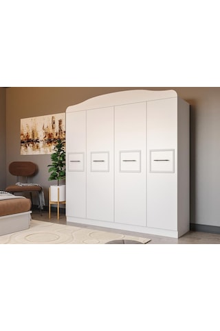 Line 4 Kapaklı 2 Çekmeceli 12 Bölmeli Dolap Beyaz Çıtalı