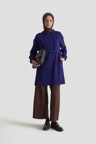 Armine Trend Kapüşonlu Yandan Cepli Kolları Lastikli Fitilli Tunik Saks 25kt462 Saks