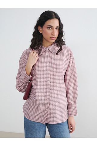 Lcw Modest Pembe Ekose Kadın Gömlek