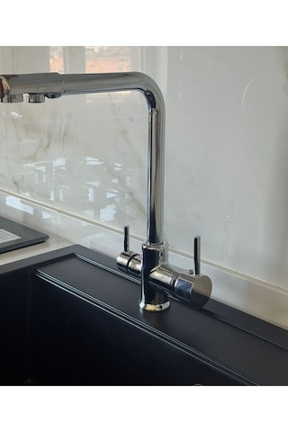 Paslanmaz Pirinç Arıtmalı Krom Eviye Bataryası Gri