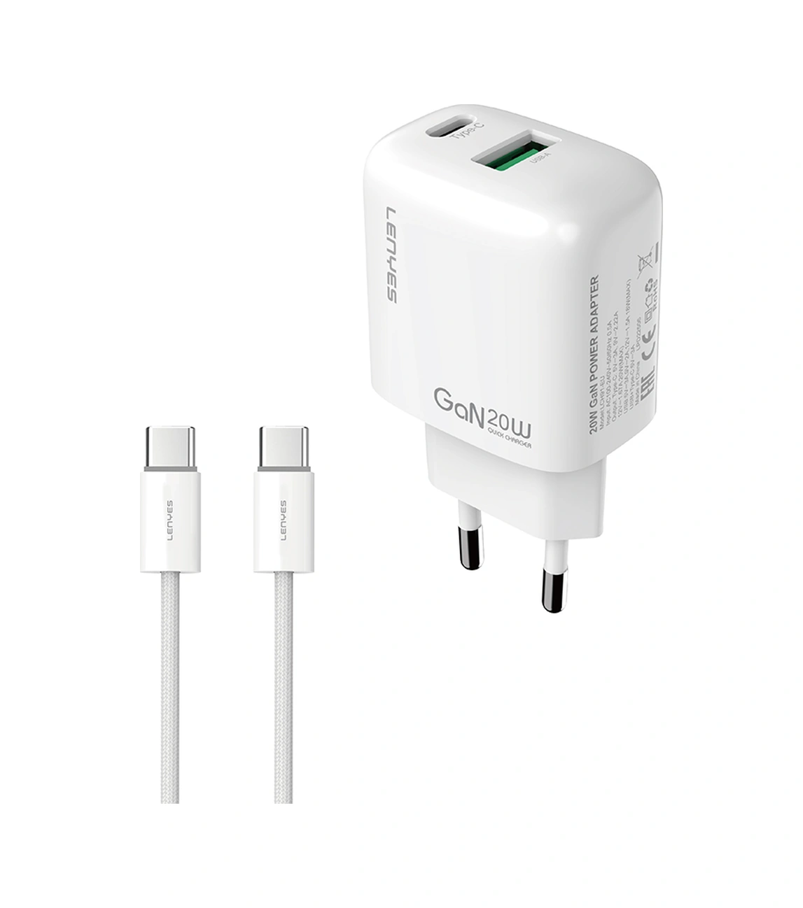 Lenyes Lch91-tc-tc Type-c To Type-c Gan Teknolojili Pd Ve Usb Hızlı Şarjlı Şarj Seti 20w Beyaz