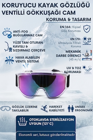 Gökkuşağı Kayak Gözlüğü Offroad Antifog Ventilli Korumalı - Aynalı Cam Snowboard Güneş Kar Gözlüğü, Buğu Yapmaz Motor Kros Sporcu Gözlükleri, Erkek Kadın Uv400 Kış Sporu Ski Glasses, Renkli Cam Çok Renkli Çok Renkli