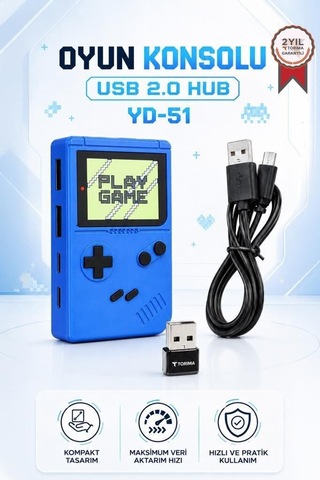 Delux Serisi Retro Oyun Konsolu Usb Hub Dağıtıcı Yd51 Lacivert Yenilikçi Çalışma Bağlantı