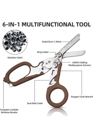 Hfambition Kahverengi Çok İşlevli Çakı Pense, Taşra Kampı İçin Gerekli, Katlanabilir Makas, Cam Kırıcı, Açıcı Ve Ölçü Cihazı