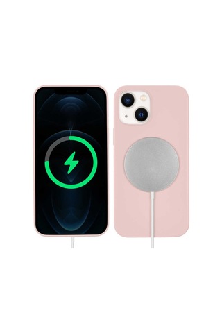 Apple Uyumlu iPhone 13 Kılıf Zore Silksafe Wireless Kapak-Pembe Açık