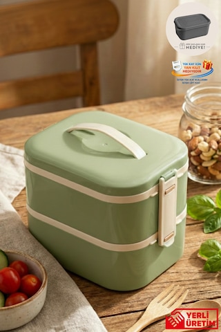 Tier - 2 Katlı Sızdırmaz Kapaklı Lunchbox 1000 Ml Yeşil