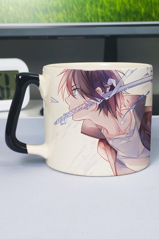 Noragami Anime Baskılı Seramik Lüks Kupa 1 Adet Özel Siyah Kulp Dalga Kulp V2d Çok Renkli