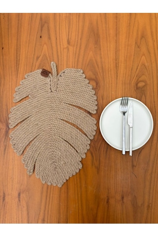 El Yapımı Jüt İp Yaprak Model Amerikan Servis- Supla Doğal, Leke Tutmaz Ve Rustik Sofra Aksesuarı Natural