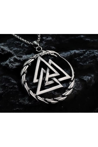 Aslanmaz Çelik Iskandinav Güç Simgesi Valknut Viking Kolye Gümüş
