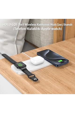 Hoco Cq5 3in1 Wireless Kablosuz Hızlı Şarj Standı Telefon-kulaklık-apple Watch Uyumlu - 5775 Standart