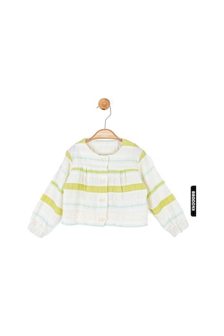 Xo Kids O Yakalı Çizgili Büzgü Kollu Düğmeli Kız Çocuk Gömlek 9ay-4 Yaş 36620 Ekru - Yeşil