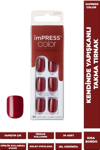İmpress Color Kendinden Yapışkanlı Takma Tırnak Kısa Parlak Bordo