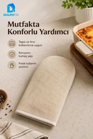 Fırın Eldiveni Bej Kalın Kumaş Isı Koruyucu Mutfak Eldiveni