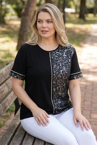 Aytemas Leopar Desenli Taş Detaylı Bluz Siyah/grileopar
