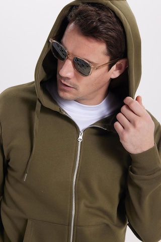 Tudors Unisex Relax Fit Rahat Kesim Pamuklu İçi Polarlı Çift Cepli Tam Fermuarlı Haki Kapüşonlu Sweatshirt-41651 Kahverengi
