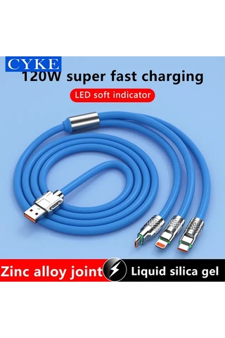 Beemen 120 W Destekli Led'li Çelik Sıvı Silikon 3 İn1 Şarj Kablosu Turuncu