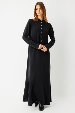 Oysh Kumaş Elbise Siyah Siyah