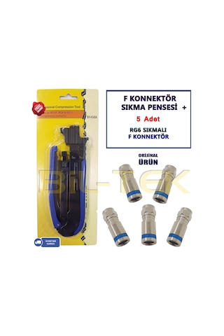 F Konnektör Sıkma Pensesi + 5 Adet Sıkmalı F Konnektör