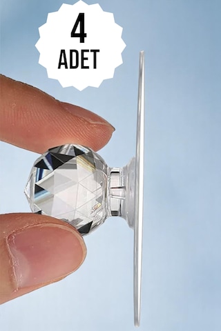 4 Adet Yapışkanlı Kristal Görünümlü Tutacak Çekmece Kulpu Askı Şeffaf