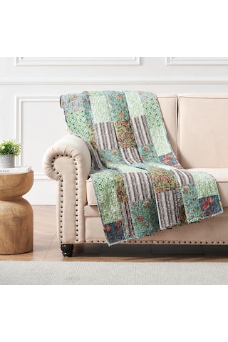 Greenland Home Jasmin Boho Tarzı Ters Çevrilebilir Örtü Yorganı, 127x152 Cm, Yeşim Taşı Çok Renkli