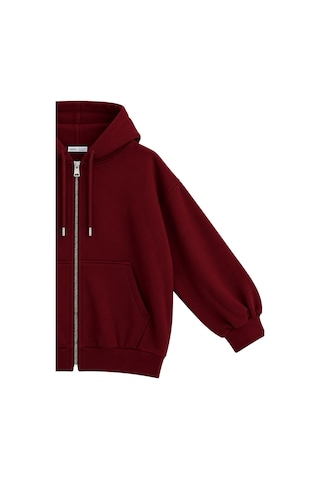 Vadon 1048 Kadın Fermuarlı Kapüşonlu Kanguru Cepli 3 İplik Pamuklu Sweatshirt Bordo