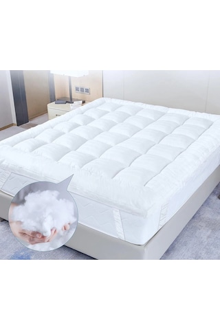 Topper 4.1 - Super Soft Yatak Pedi - %100 Pamuk Kılıflı - Süper Yumuşak Nano Elyaf Dolgu Beyaz