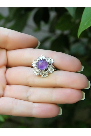 Esha Store Doğal Taş Ametist Doğal Taşlı Çiçek Model Telkari Kadın Ayarlanabilir Gümüş Kaplama Yüzük Euy61amtr MOR