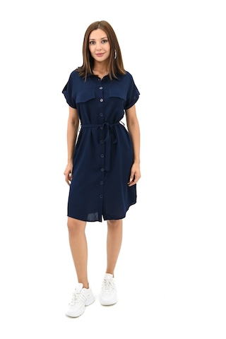 Koza Butik Kadın Gömlek Yaka Kuşak Detaylı Elbise 5240-25 001