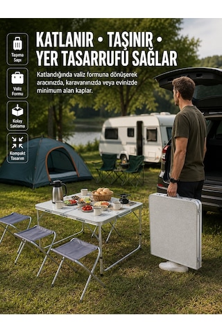 Zenvia Ayarlanabilir Yükseklikli Kamp Ve Piknik Masası 4 Kişilik Katlanabilir Masa Seti Znv2026 Çok Renkli