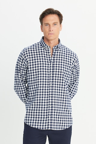 AC&Co / Altınyıldız Classics Erkek Lacı Beyaz Pamuklu Flanel Comfort Fit Rahat Kesim Düğmeli Yaka Kareli Gömlek Lacı Beyaz