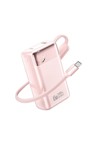 Wiwu T132 Power Plus Serisi Type-c Kablolu Pd Powerbank 65w 12000mah Pembe