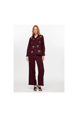 Faik Sönmez Boncuk Nakış Detaylı Tenselli Kadın Gömlek W26gml010 Mürdüm