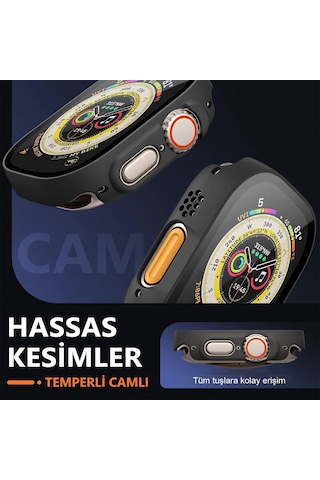 Caseonn Apple Watch Uyumlu Ultra Kılıf Tam Korumalı Ekran Koruyuculu Sert Bumper Kasa Şeffaf