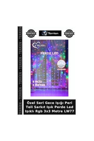 Özel Seri Gece Işığı Peri Teli Sarkıt Işık Perde Led Işıklı Rgb 3x3 Metre Lw77 Çok Renkli Rgb