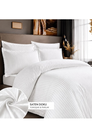Tek Kişilik Otel Tipi Lastikli Çarşaflı Pamuk Saten Nevresim Takımı 100 Beyaz