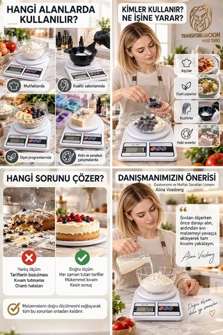 Dijital Hassas Mutfak Terazisi 10 Kg Elektronik Tartı Mutfak Kuför 720704 Çok Renkli