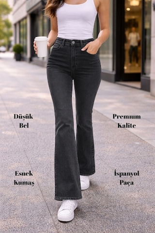 Cedy Denim Cedy Denım Yüksek Kalite Kadın 5 Cep Düşük Bel İspanyol Paça Skinnyfit Esnek Jean Pantolon C619 Antrasit