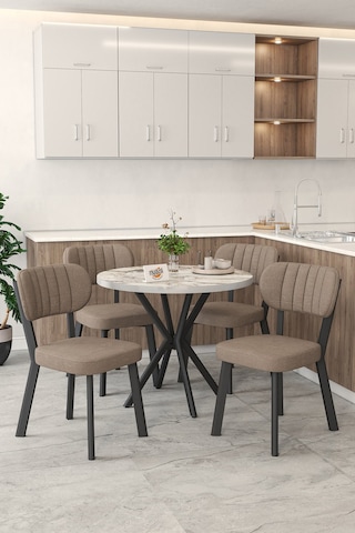 Gnr 90cm Sabit Efes Mutfak Masası Takımı, Yemek Masası, 4 Modern Cappucino Sandalye Cappuccino